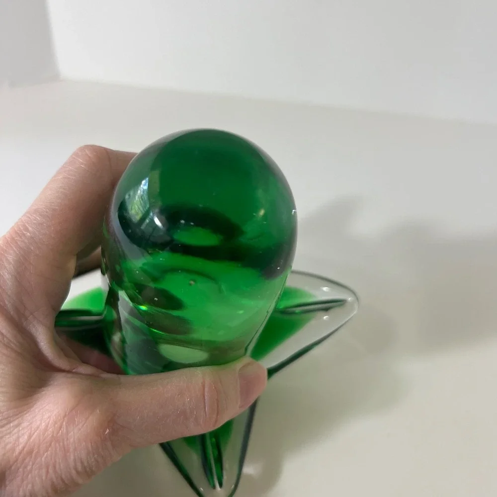 Vtg Emerald Green Handblown ArtGlass Hummingbird Hollow Tube Flower Paperweight‎